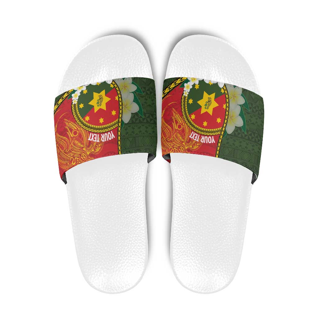 Personalised PNG Isten Hailans Provins Slide Sandals Papua New Guinea Plumeria Melanesian Pattern - Polynesian Pride