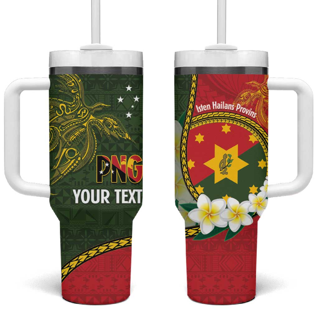 Personalised PNG Isten Hailans Provins Tumbler With Handle Papua New Guinea Plumeria Melanesian Pattern - Polynesian Pride