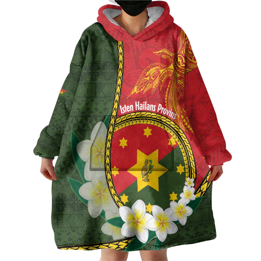 Personalised PNG Isten Hailans Provins Wearable Blanket Hoodie Papua New Guinea Plumeria Melanesian Pattern - Polynesian Pride