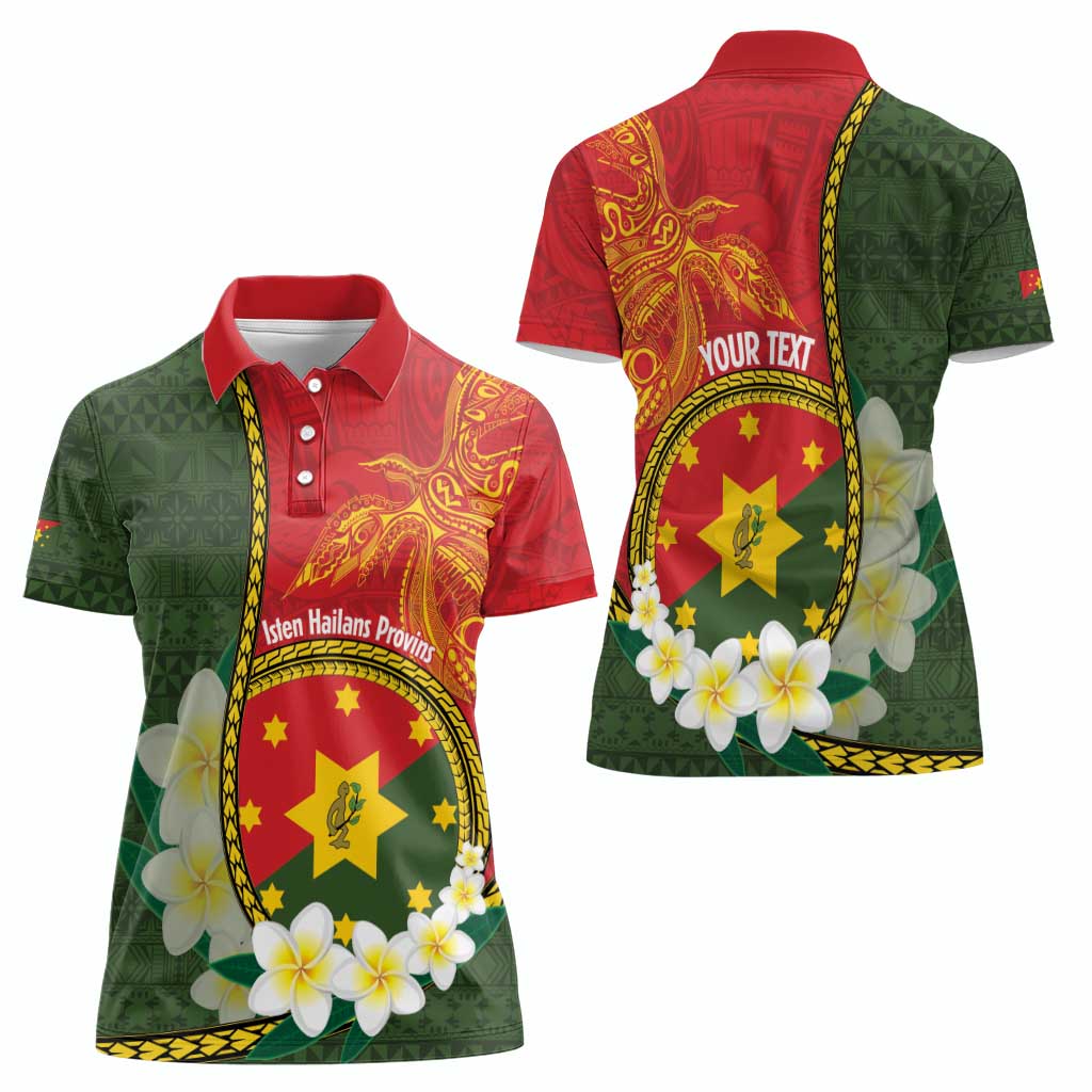 Personalised PNG Isten Hailans Provins Women Polo Shirt Papua New Guinea Plumeria Melanesian Pattern - Polynesian Pride