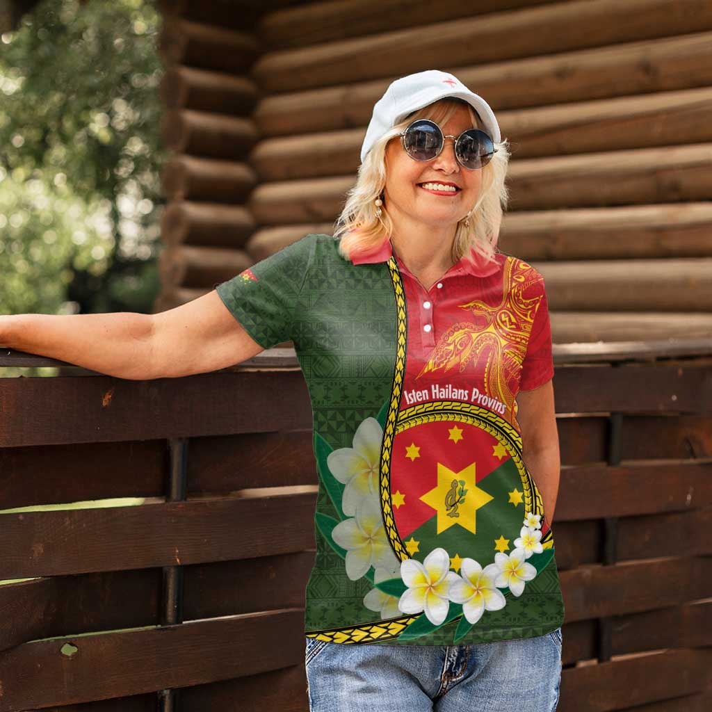 Personalised PNG Isten Hailans Provins Women Polo Shirt Papua New Guinea Plumeria Melanesian Pattern - Polynesian Pride