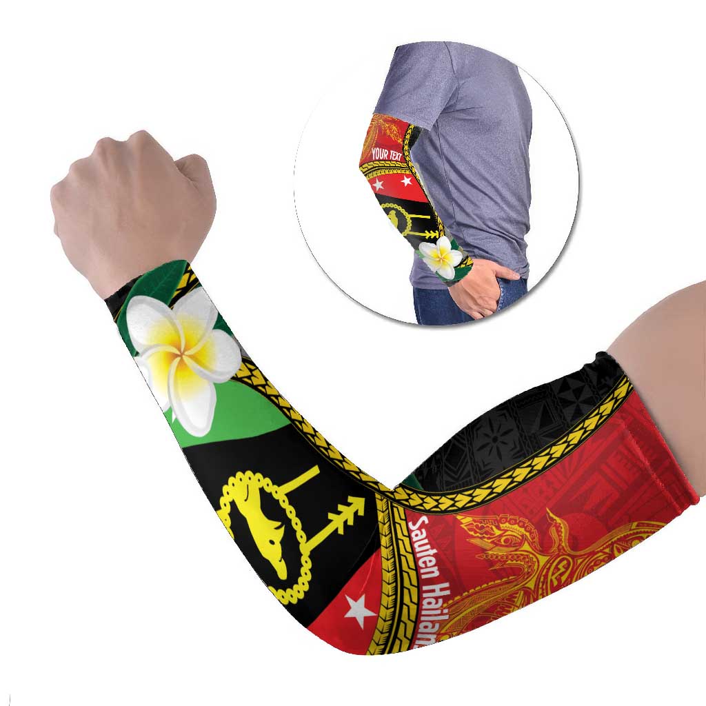 Personalised PNG Sauten Hailans Arm Sleeves Papua New Guinea Plumeria Melanesian Pattern - Polynesian Pride