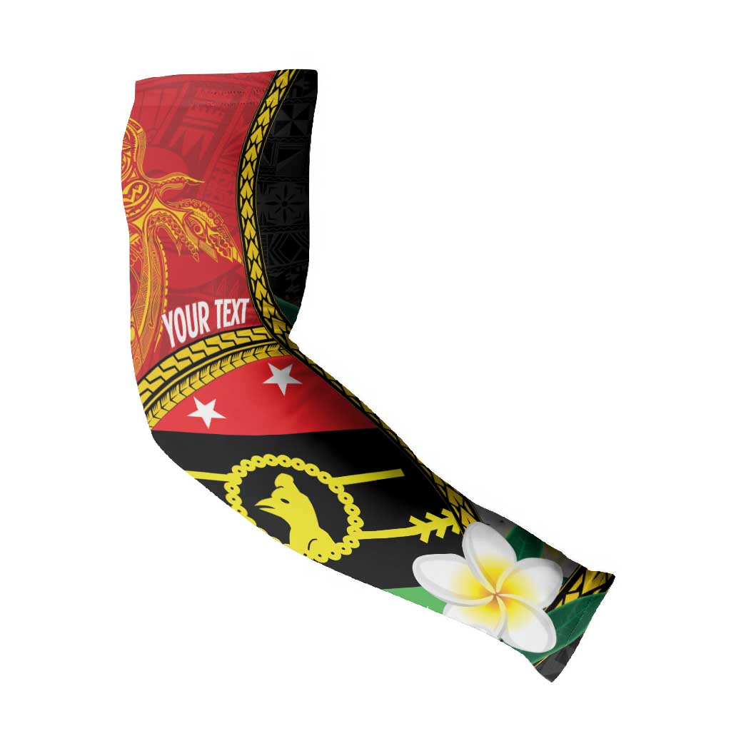 Personalised PNG Sauten Hailans Arm Sleeves Papua New Guinea Plumeria Melanesian Pattern - Polynesian Pride