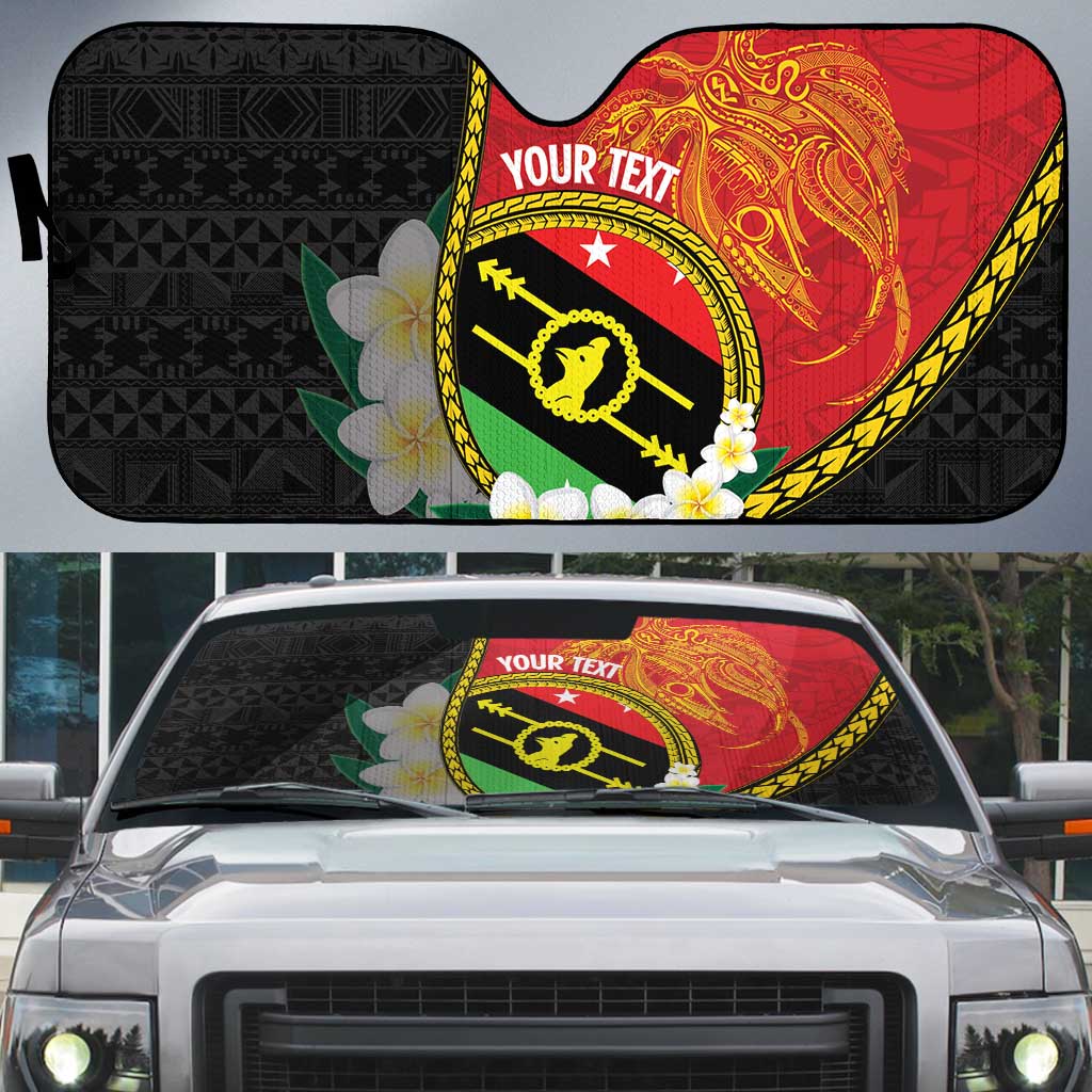 Personalised PNG Sauten Hailans Auto Sun Shade Papua New Guinea Plumeria Melanesian Pattern - Polynesian Pride