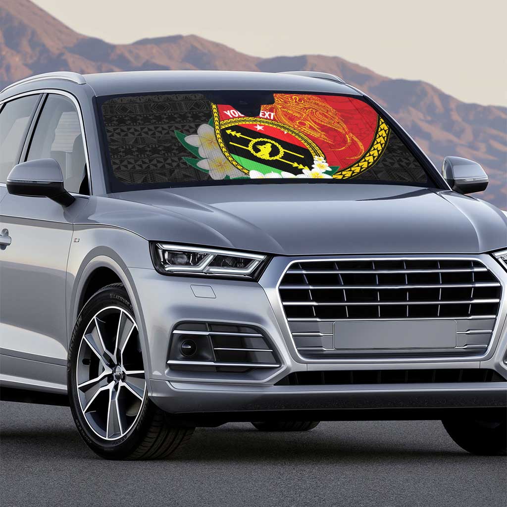 Personalised PNG Sauten Hailans Auto Sun Shade Papua New Guinea Plumeria Melanesian Pattern - Polynesian Pride