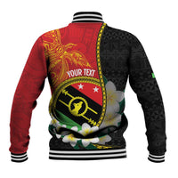 Personalised PNG Sauten Hailans Baseball Jacket Papua New Guinea Plumeria Melanesian Pattern - Polynesian Pride