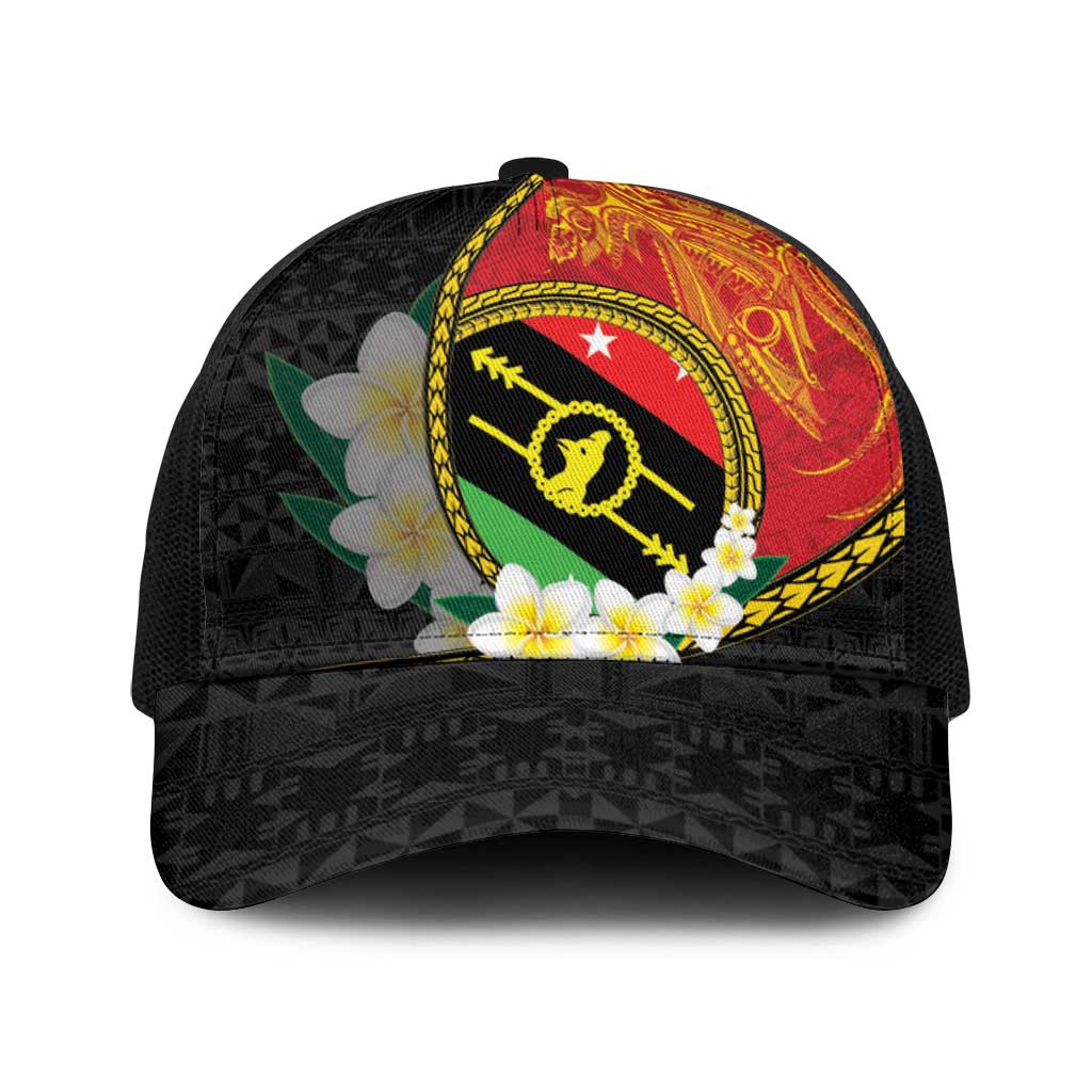 PNG Sauten Hailans Baseball Net Cap Papua New Guinea Plumeria Melanesian Pattern - Polynesian Pride