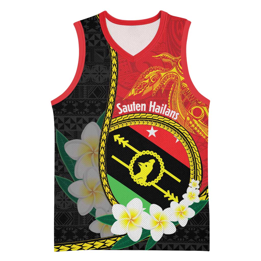 Personalised PNG Sauten Hailans Basketball Jersey Papua New Guinea Plumeria Melanesian Pattern - Polynesian Pride