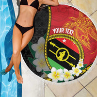 Personalised PNG Sauten Hailans Beach Blanket Papua New Guinea Plumeria Melanesian Pattern - Polynesian Pride