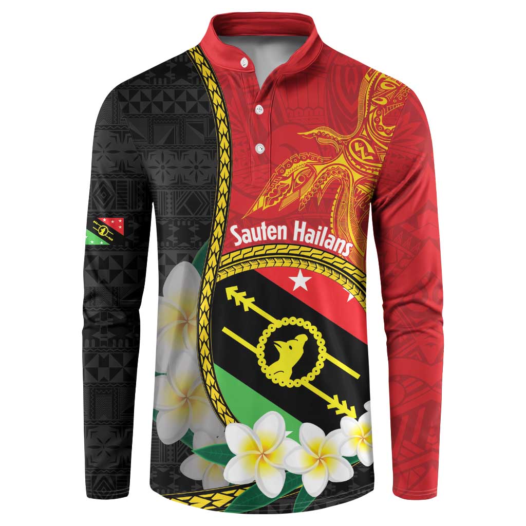 Personalised PNG Sauten Hailans Button Sweatshirt Papua New Guinea Plumeria Melanesian Pattern - Polynesian Pride