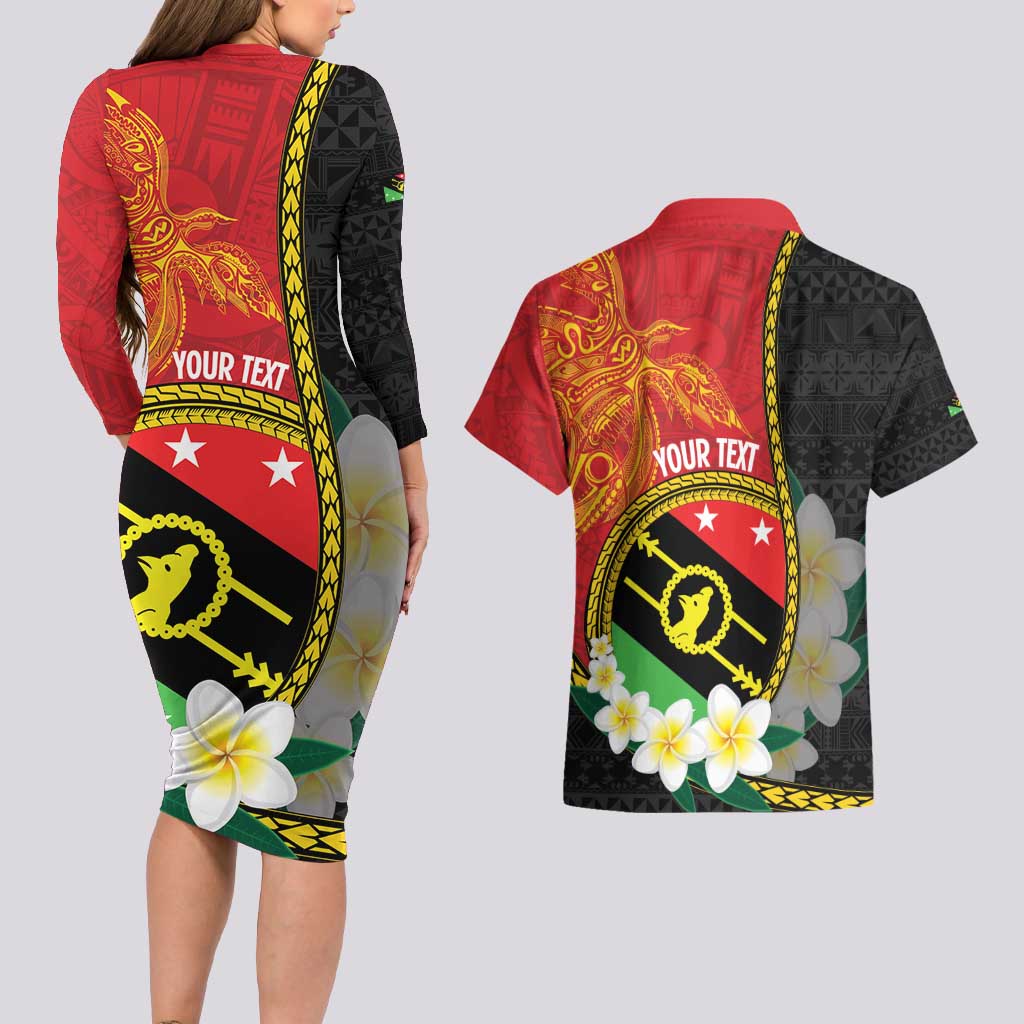 Personalised PNG Sauten Hailans Couples Matching Long Sleeve Bodycon Dress and Hawaiian Shirt Papua New Guinea Plumeria Melanesian Pattern - Polynesian Pride