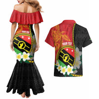 Personalised PNG Sauten Hailans Couples Matching Mermaid Dress and Hawaiian Shirt Papua New Guinea Plumeria Melanesian Pattern - Polynesian Pride