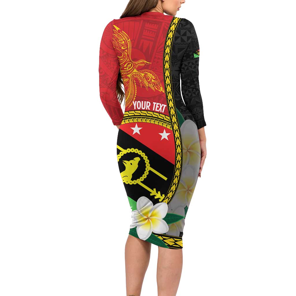 Personalised PNG Sauten Hailans Family Matching Long Sleeve Bodycon Dress and Hawaiian Shirt Papua New Guinea Plumeria Melanesian Pattern - Polynesian Pride