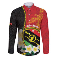 Personalised PNG Sauten Hailans Family Matching Off The Shoulder Long Sleeve Dress and Hawaiian Shirt Papua New Guinea Plumeria Melanesian Pattern - Polynesian Pride