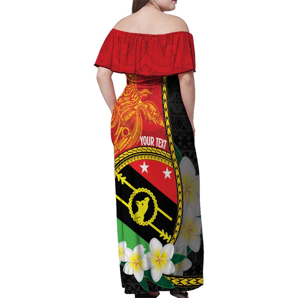 Personalised PNG Sauten Hailans Family Matching Off Shoulder Maxi Dress and Hawaiian Shirt Papua New Guinea Plumeria Melanesian Pattern - Polynesian Pride