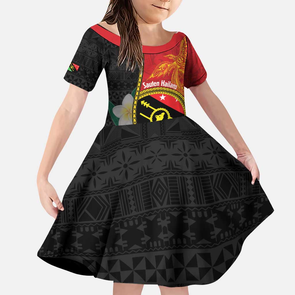 Personalised PNG Sauten Hailans Family Matching Puletasi and Hawaiian Shirt Papua New Guinea Plumeria Melanesian Pattern LT14 Daughter's Dress Red - Polynesian Pride
