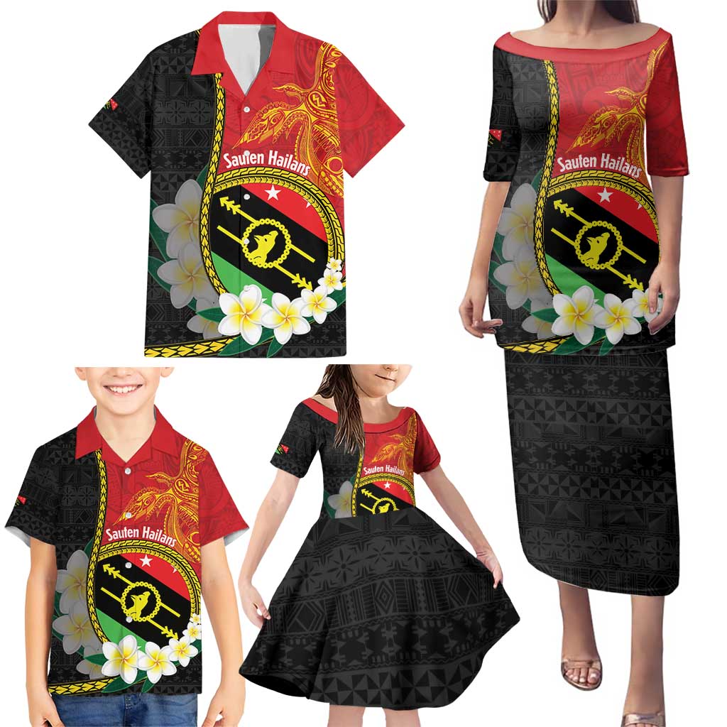 Personalised PNG Sauten Hailans Family Matching Puletasi and Hawaiian Shirt Papua New Guinea Plumeria Melanesian Pattern - Polynesian Pride