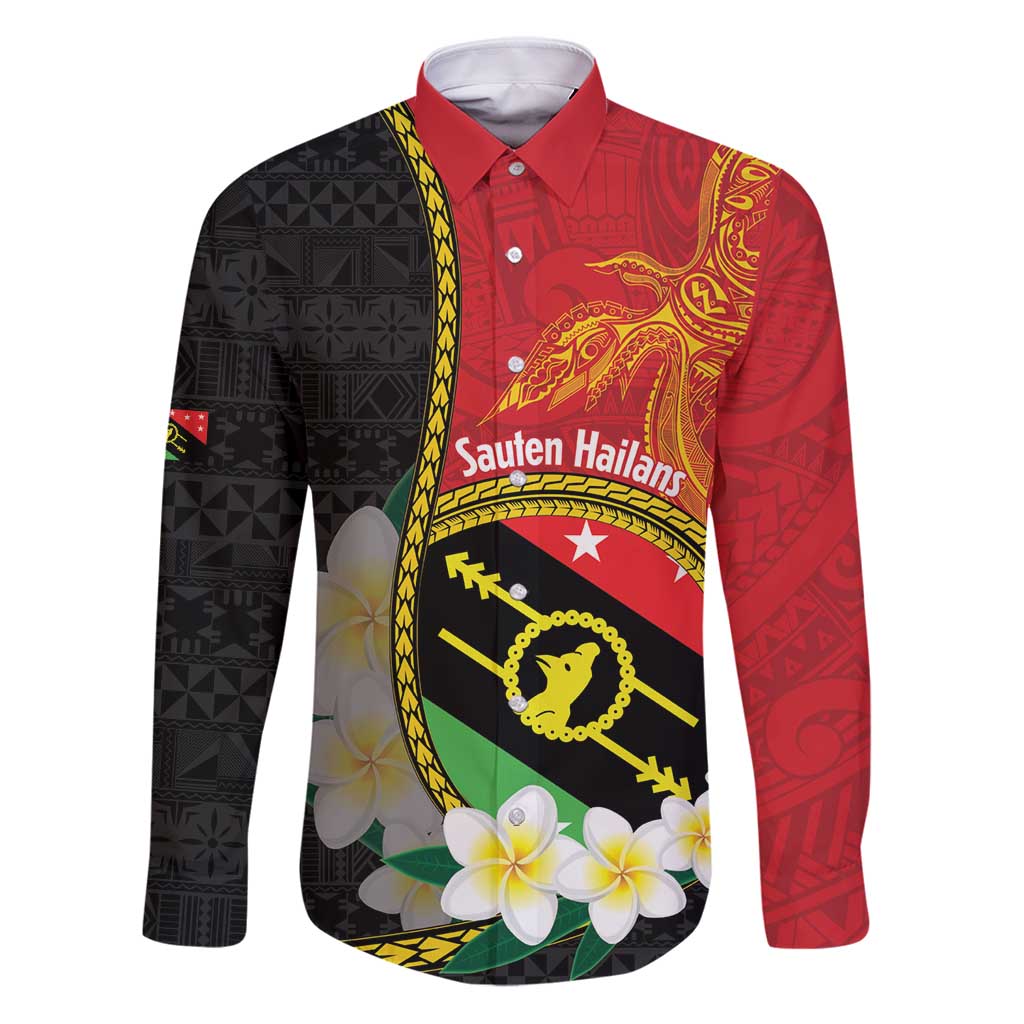 Personalised PNG Sauten Hailans Family Matching Puletasi and Hawaiian Shirt Papua New Guinea Plumeria Melanesian Pattern LT14 Dad's Shirt - Long Sleeve Red - Polynesian Pride