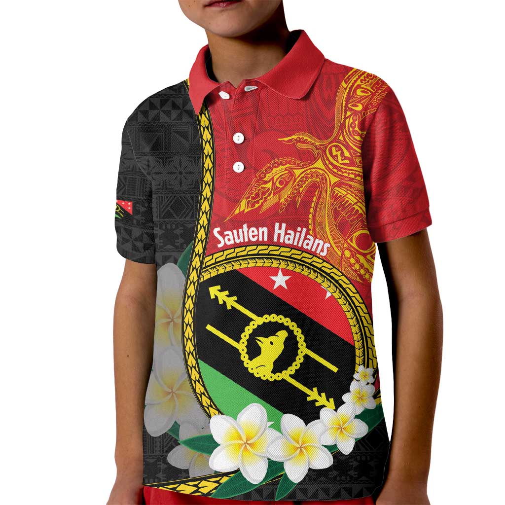 Personalised PNG Sauten Hailans Kid Polo Shirt Papua New Guinea Plumeria Melanesian Pattern LT14 Kid Red - Polynesian Pride