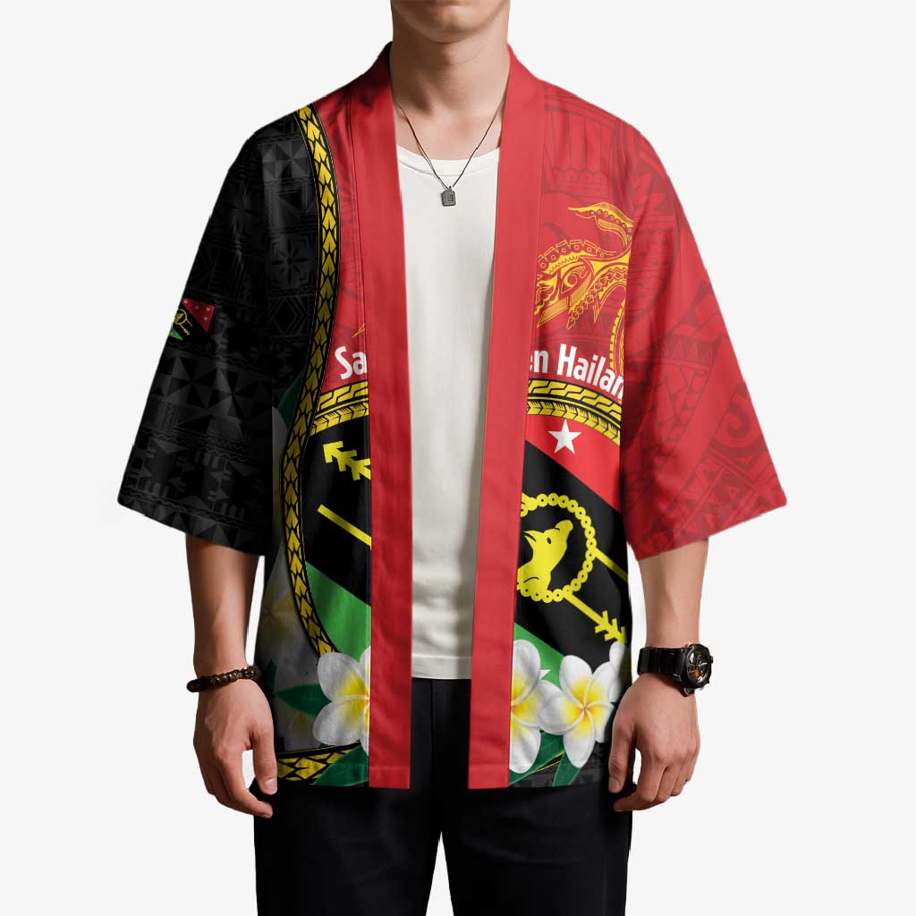 Personalised PNG Sauten Hailans Kimono Papua New Guinea Plumeria Melanesian Pattern - Polynesian Pride