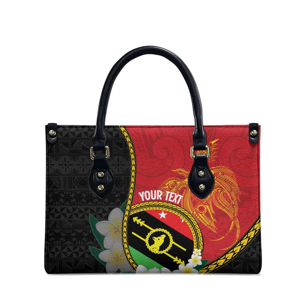 Personalised PNG Sauten Hailans Leather Bag Papua New Guinea Plumeria Melanesian Pattern - Polynesian Pride