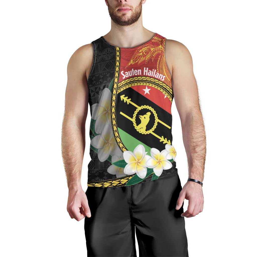 Personalised PNG Sauten Hailans Men Tank Top Papua New Guinea Plumeria Melanesian Pattern - Polynesian Pride