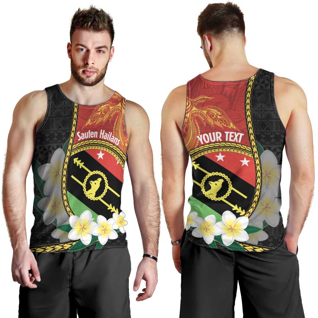 Personalised PNG Sauten Hailans Men Tank Top Papua New Guinea Plumeria Melanesian Pattern - Polynesian Pride