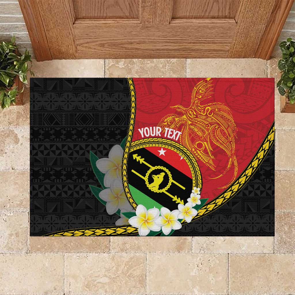 Personalised PNG Sauten Hailans Rubber Doormat Papua New Guinea Plumeria Melanesian Pattern - Polynesian Pride