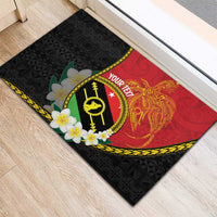 Personalised PNG Sauten Hailans Rubber Doormat Papua New Guinea Plumeria Melanesian Pattern - Polynesian Pride