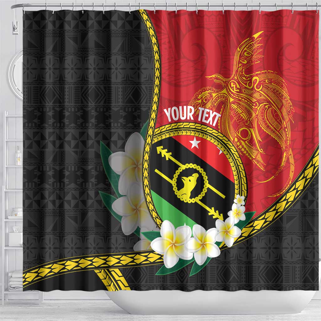 Personalised PNG Sauten Hailans Shower Curtain Papua New Guinea Plumeria Melanesian Pattern - Polynesian Pride