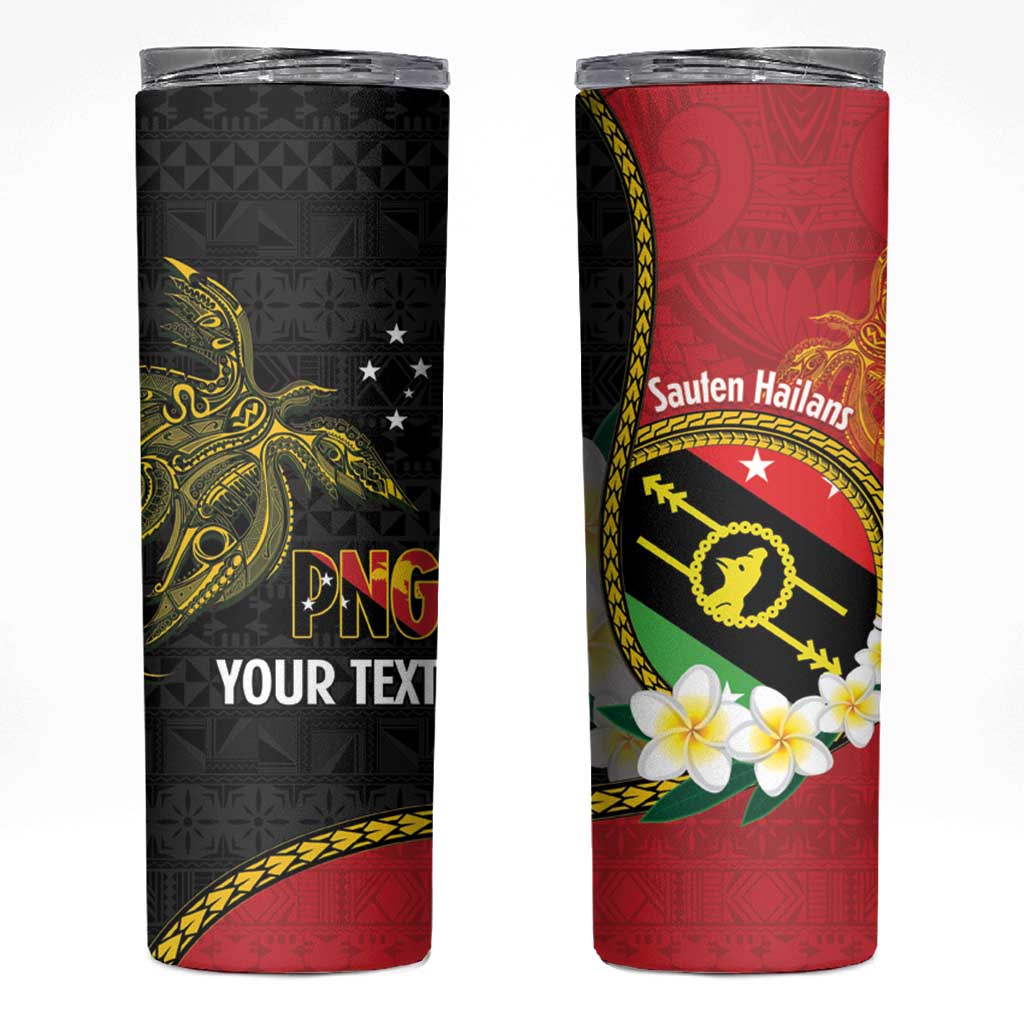 Personalised PNG Sauten Hailans Skinny Tumbler Papua New Guinea Plumeria Melanesian Pattern - Polynesian Pride