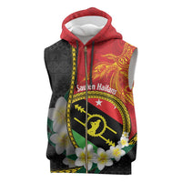 Personalised PNG Sauten Hailans Sleeveless Zip Hoodie Papua New Guinea Plumeria Melanesian Pattern - Polynesian Pride