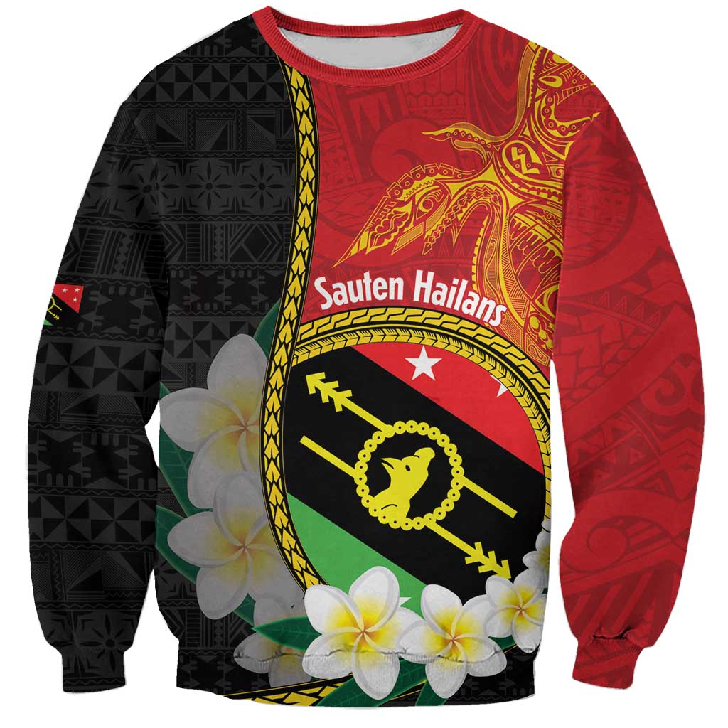 Personalised PNG Sauten Hailans Sweatshirt Papua New Guinea Plumeria Melanesian Pattern - Polynesian Pride