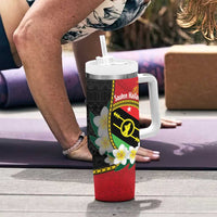 Personalised PNG Sauten Hailans Tumbler With Handle Papua New Guinea Plumeria Melanesian Pattern - Polynesian Pride