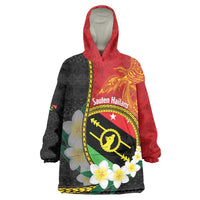 Personalised PNG Sauten Hailans Wearable Blanket Hoodie Papua New Guinea Plumeria Melanesian Pattern - Polynesian Pride