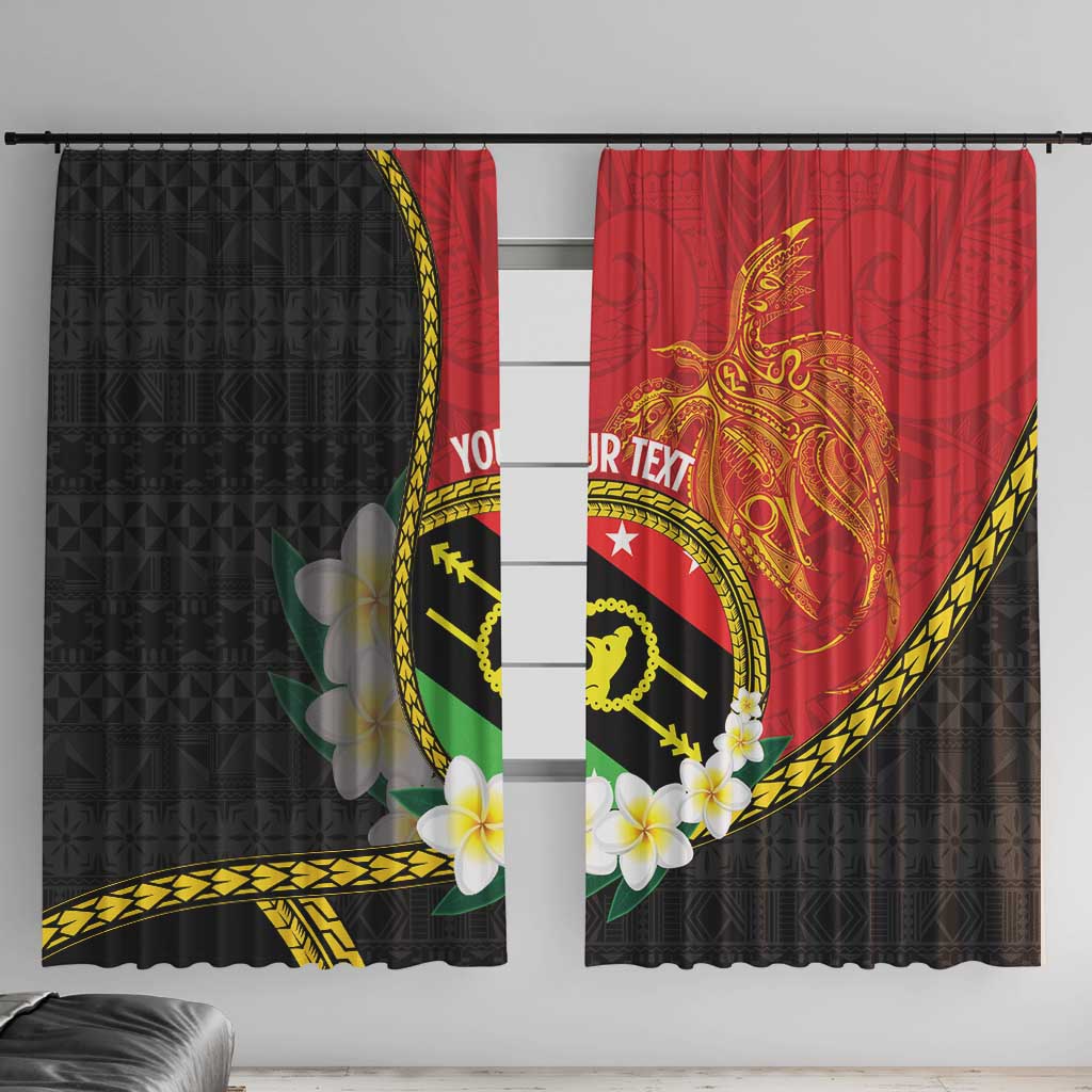 Personalised PNG Sauten Hailans Window Curtain Papua New Guinea Plumeria Melanesian Pattern - Polynesian Pride