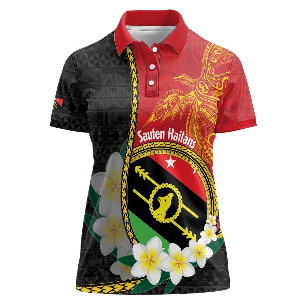Personalised PNG Sauten Hailans Women Polo Shirt Papua New Guinea Plumeria Melanesian Pattern - Polynesian Pride
