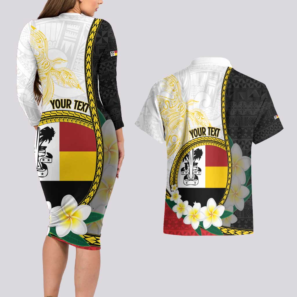 Personalised PNG Madang Provins Couples Matching Long Sleeve Bodycon Dress and Hawaiian Shirt Papua New Guinea Plumeria Melanesian Pattern - Polynesian Pride