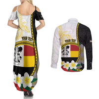 Personalised PNG Madang Provins Couples Matching Summer Maxi Dress and Long Sleeve Button Shirt Papua New Guinea Plumeria Melanesian Pattern - Polynesian Pride