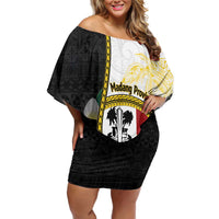 Personalised PNG Madang Provins Family Matching Off Shoulder Short Dress and Hawaiian Shirt Papua New Guinea Plumeria Melanesian Pattern - Polynesian Pride