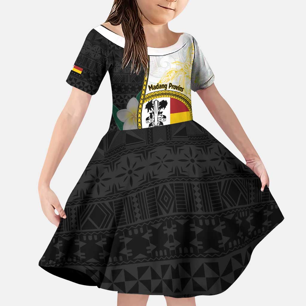 Personalised PNG Madang Provins Family Matching Puletasi and Hawaiian Shirt Papua New Guinea Plumeria Melanesian Pattern LT14 Daughter's Dress White - Polynesian Pride