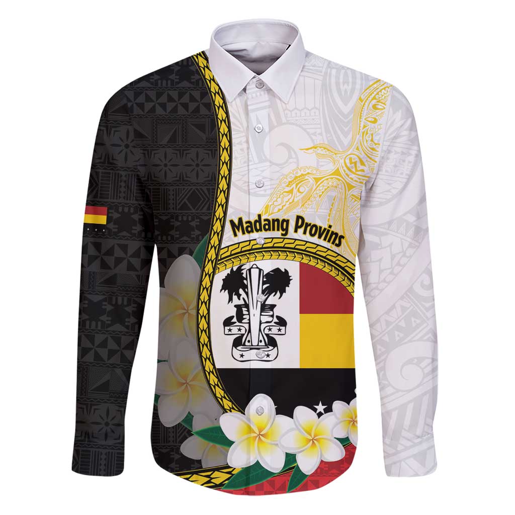 Personalised PNG Madang Provins Family Matching Puletasi and Hawaiian Shirt Papua New Guinea Plumeria Melanesian Pattern LT14 Dad's Shirt - Long Sleeve White - Polynesian Pride