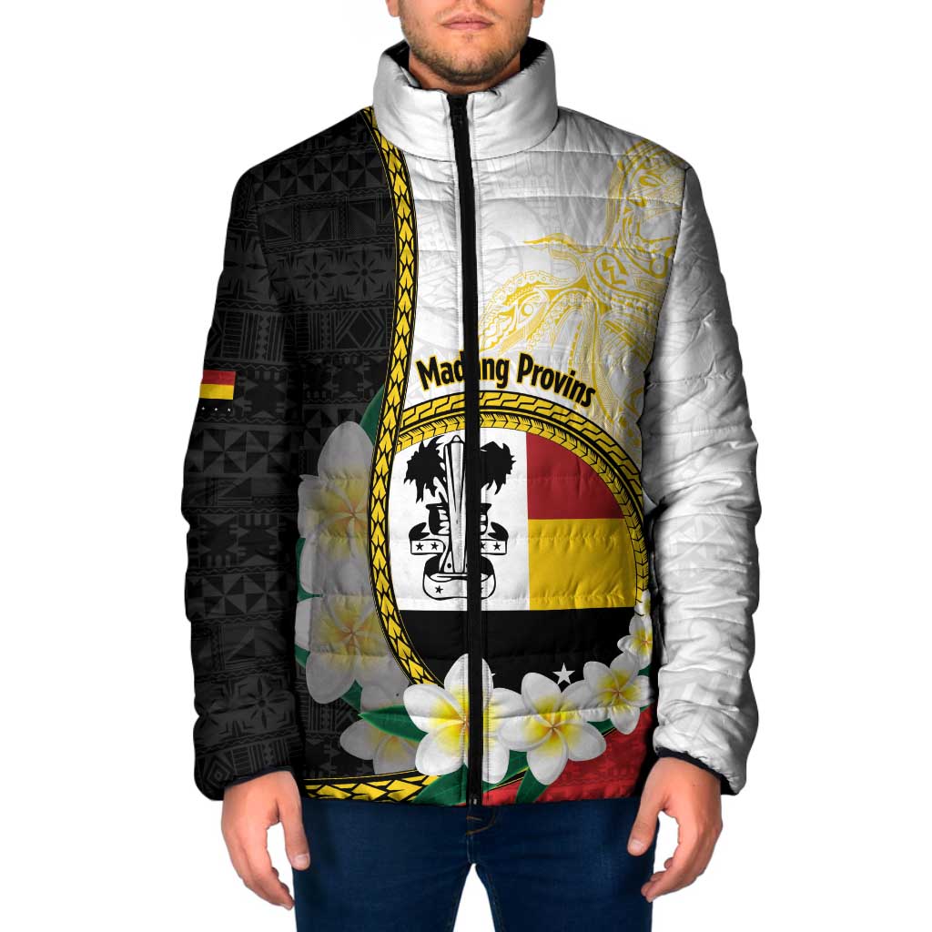 Personalised PNG Madang Provins Padded Jacket Papua New Guinea Plumeria Melanesian Pattern - Polynesian Pride