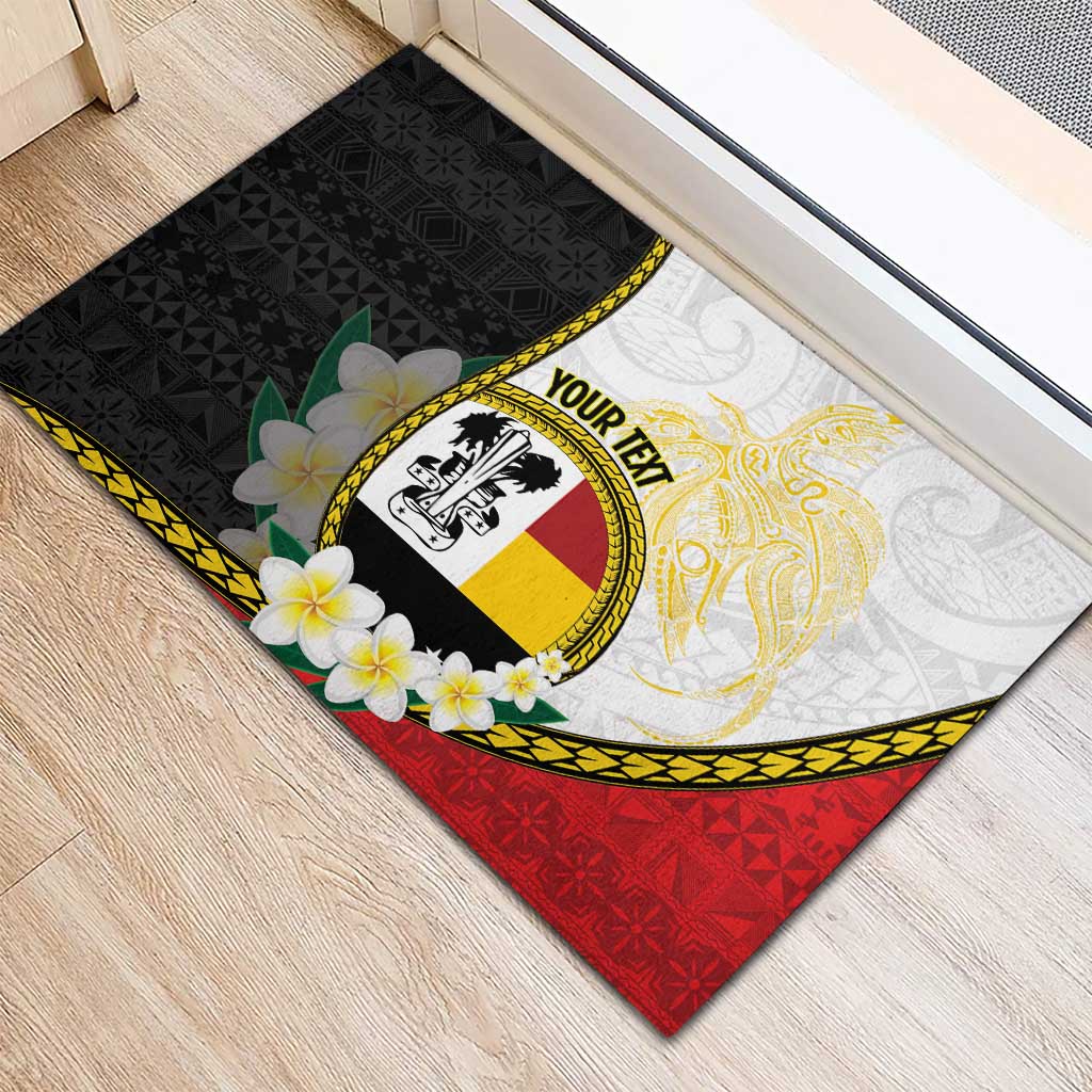 Personalised PNG Madang Provins Rubber Doormat Papua New Guinea Plumeria Melanesian Pattern - Polynesian Pride