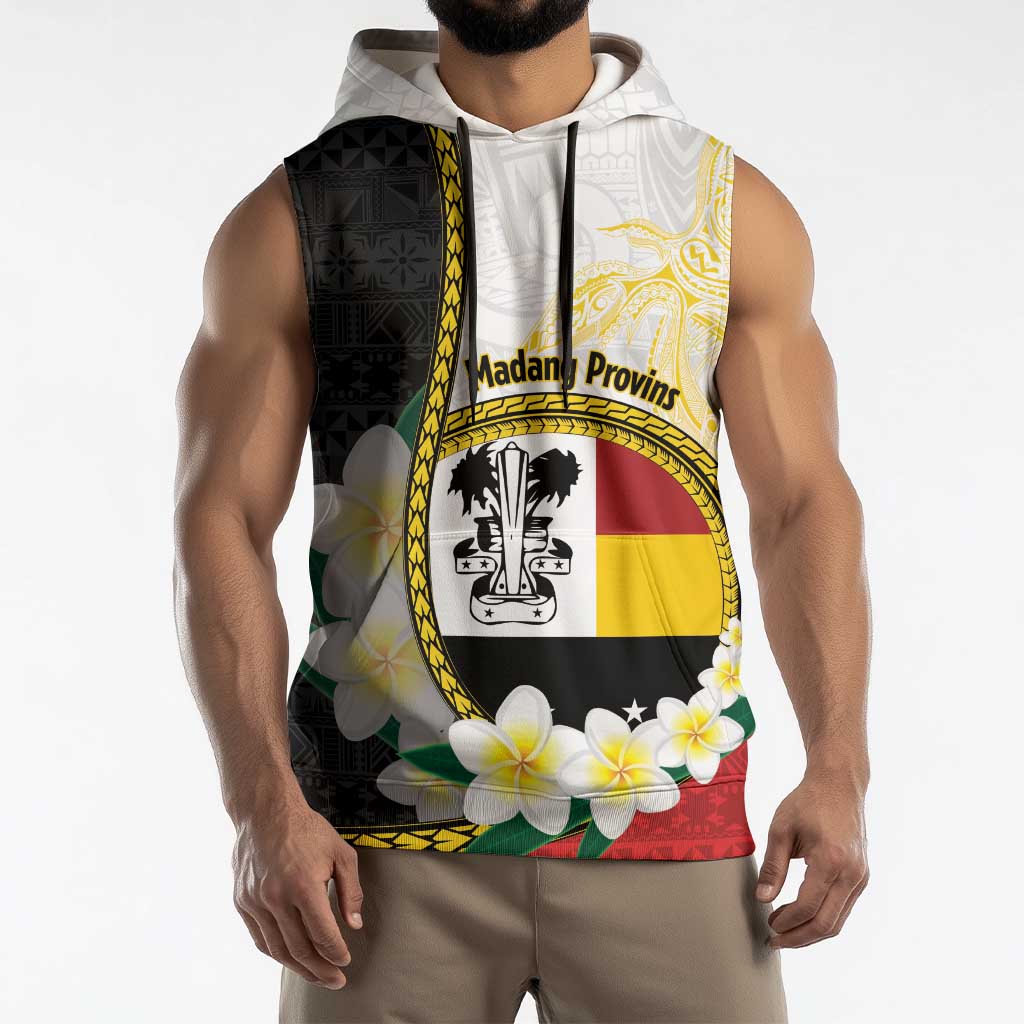 Personalised PNG Madang Provins Sleeveless Hoodie Papua New Guinea Plumeria Melanesian Pattern - Polynesian Pride