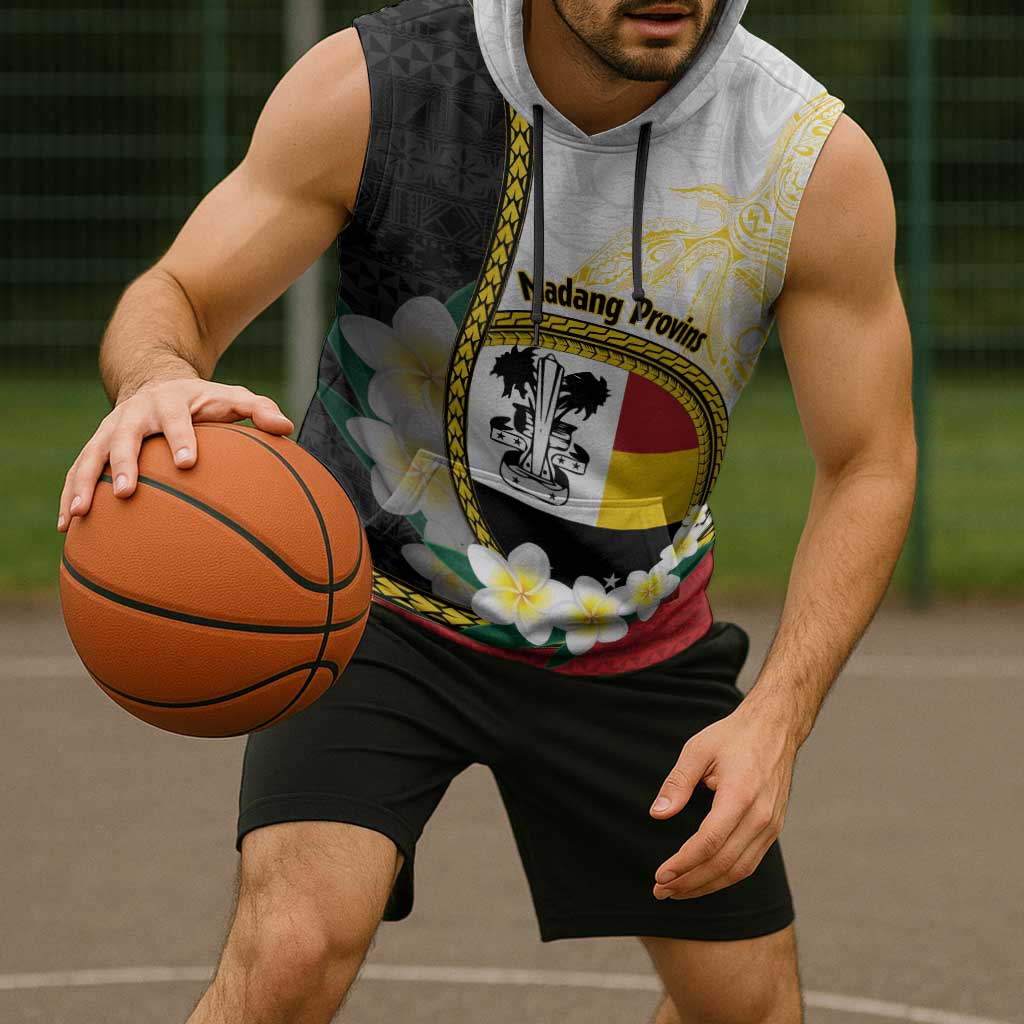 Personalised PNG Madang Provins Sleeveless Hoodie Papua New Guinea Plumeria Melanesian Pattern - Polynesian Pride