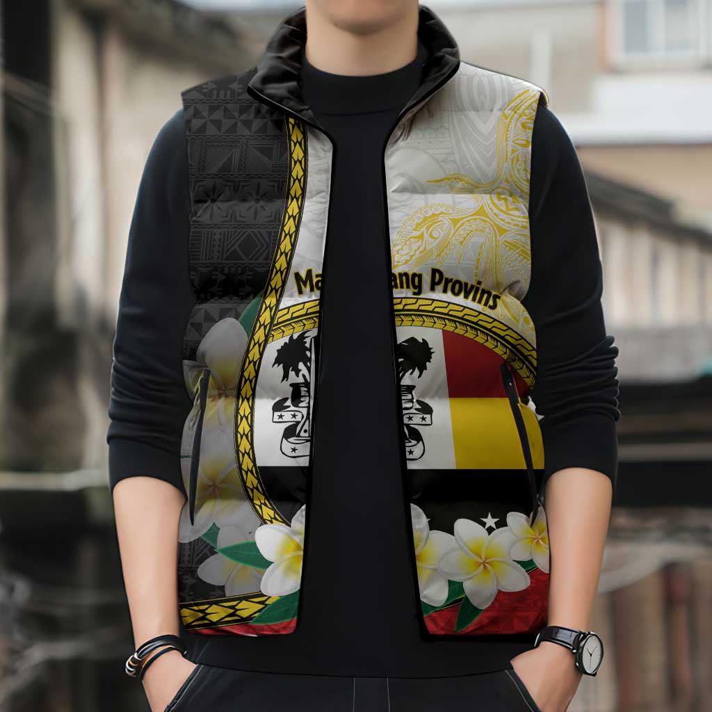 Personalised PNG Madang Provins Sleeveless Puffer Jacket Papua New Guinea Plumeria Melanesian Pattern - Polynesian Pride