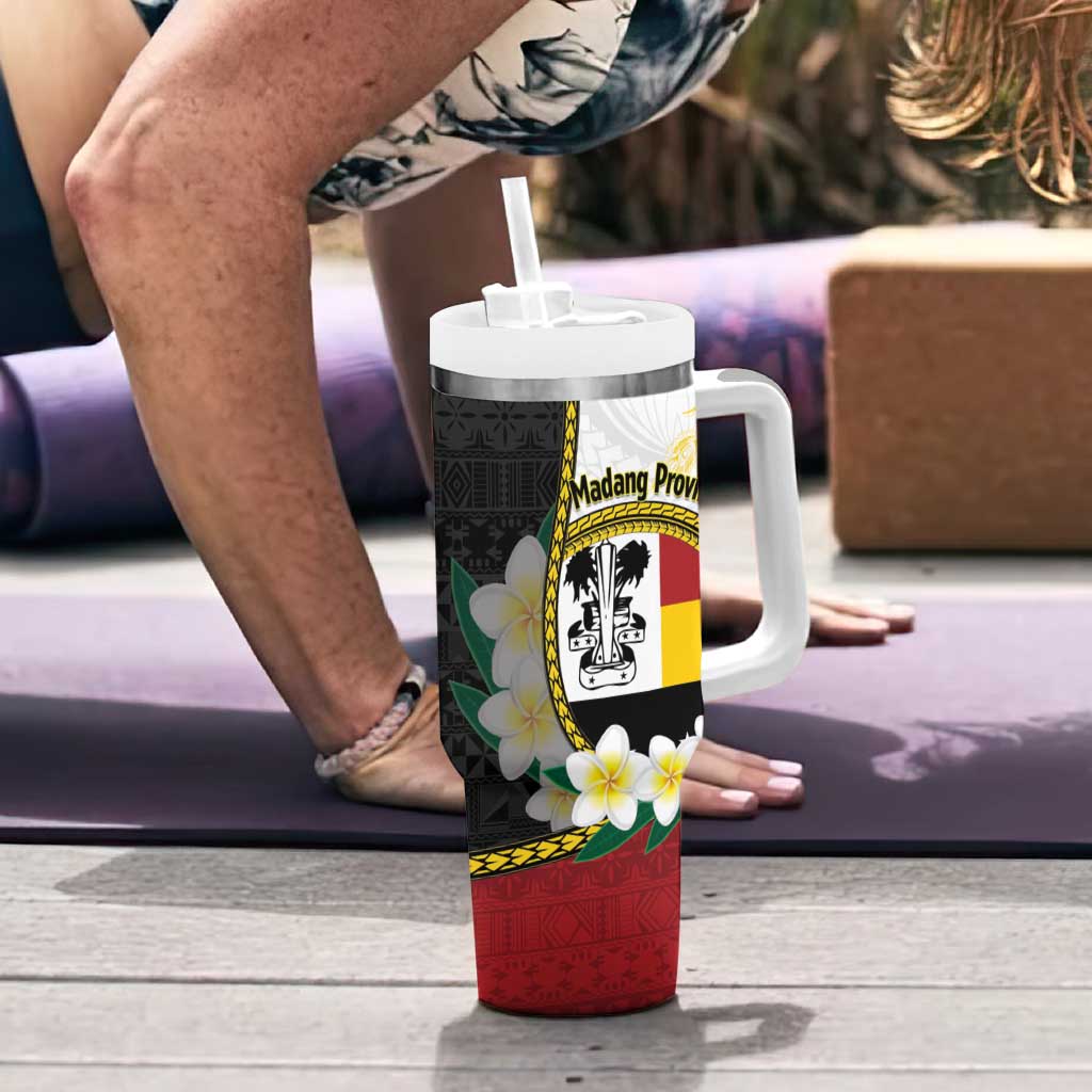 Personalised PNG Madang Provins Tumbler With Handle Papua New Guinea Plumeria Melanesian Pattern - Polynesian Pride