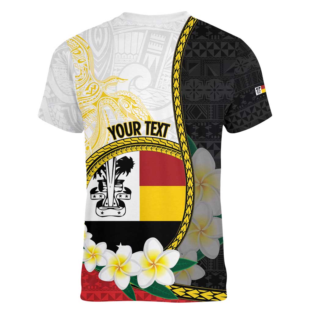 Personalised PNG Madang Provins Women V-Neck T-Shirt Papua New Guinea Plumeria Melanesian Pattern - Polynesian Pride