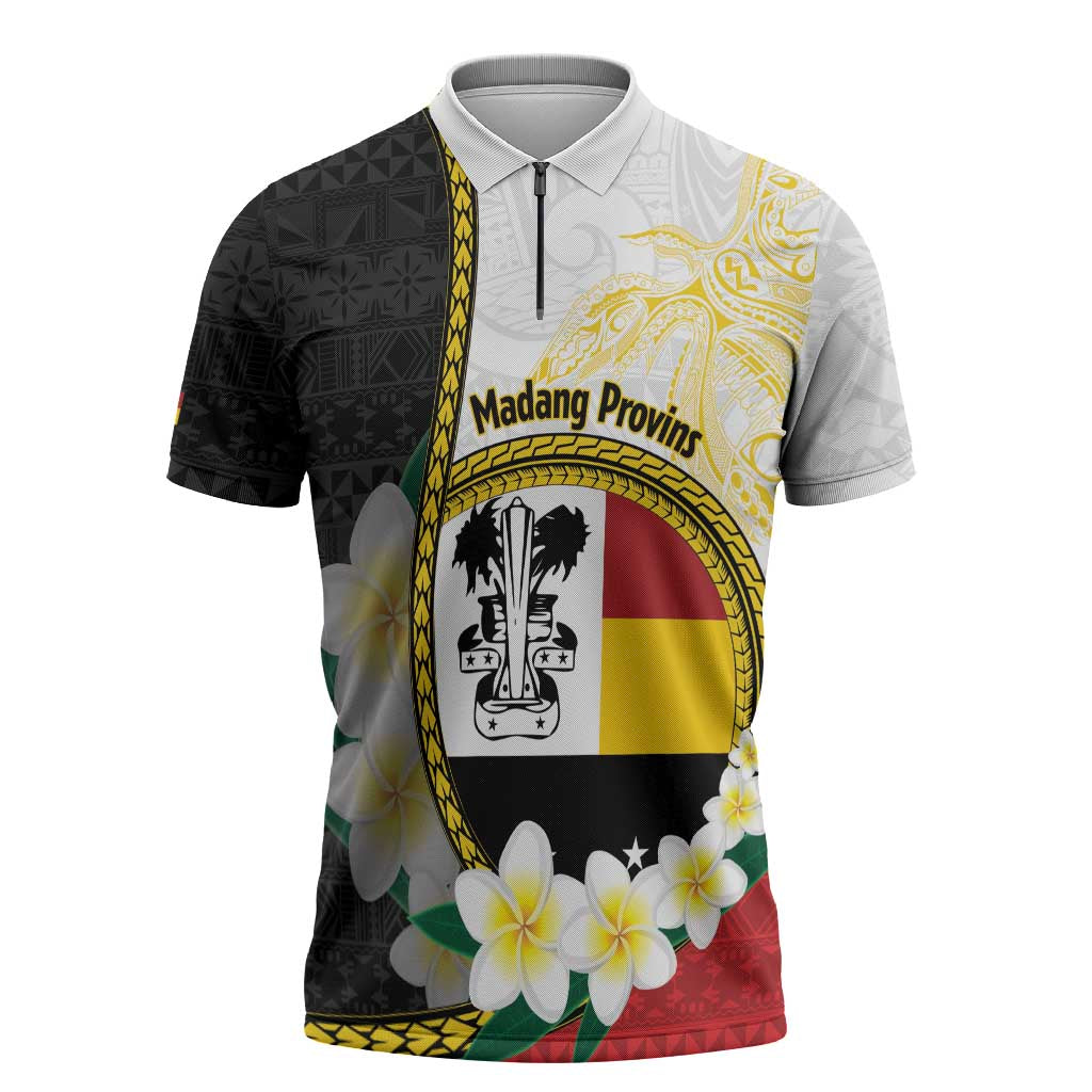 Personalised PNG Madang Provins Zipper Polo Shirt Papua New Guinea Plumeria Melanesian Pattern - Polynesian Pride